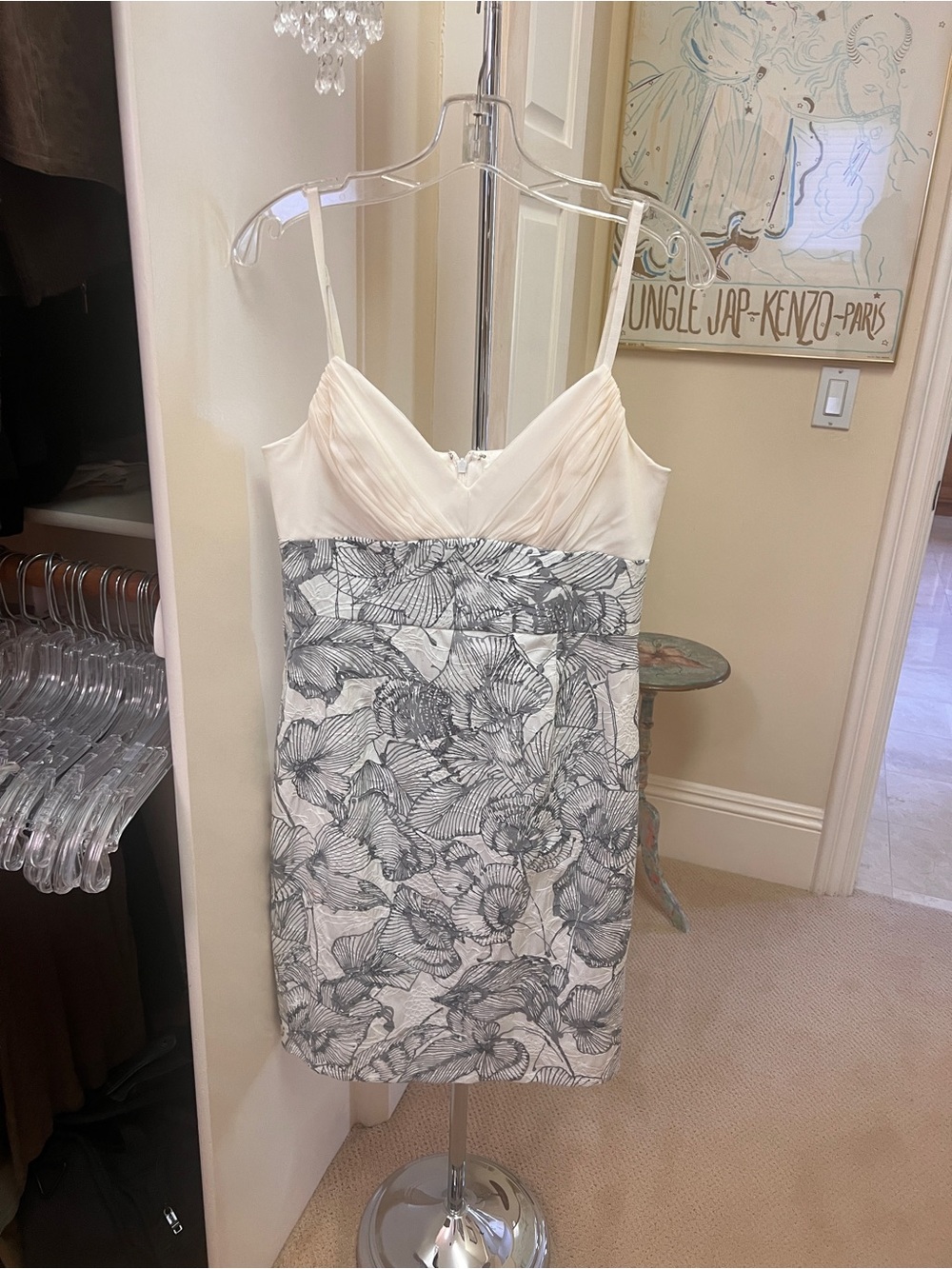 Black Halo Ivory & Gray Floral Lace Chemise